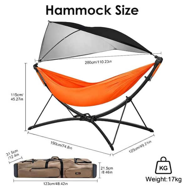 110 in. Double Hammock Chair with Stand, Adjustable Sunshade
