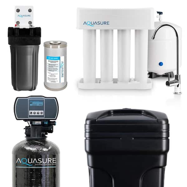 32,000 Grains Whole House Water Filtration Bundle with Softener, Sediment/Carbon/Zinc Filter & 75 GPD RO System