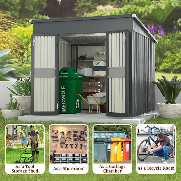 VEIKOUS 7 ft. W x 8 ft. D Gray Metal Storage Shed with Lockable