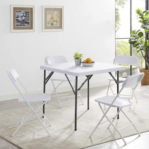 5-Piece Folding Table and Chair Resin Square Folding Card Table Foldable for Kitchen Dining Room Outdoor Camping, White