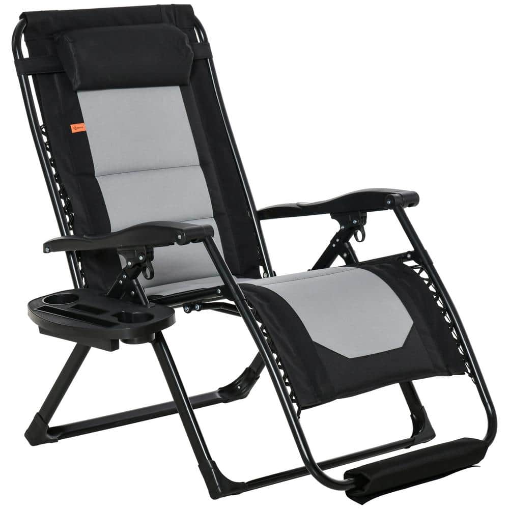 Foldable Outdoor Lounge Camping Chair with Footrest and Headrest, Side Tray