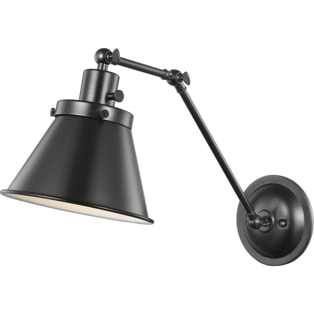 Black Adjustable Swing Arm Wall Sconce with Metal Shade
