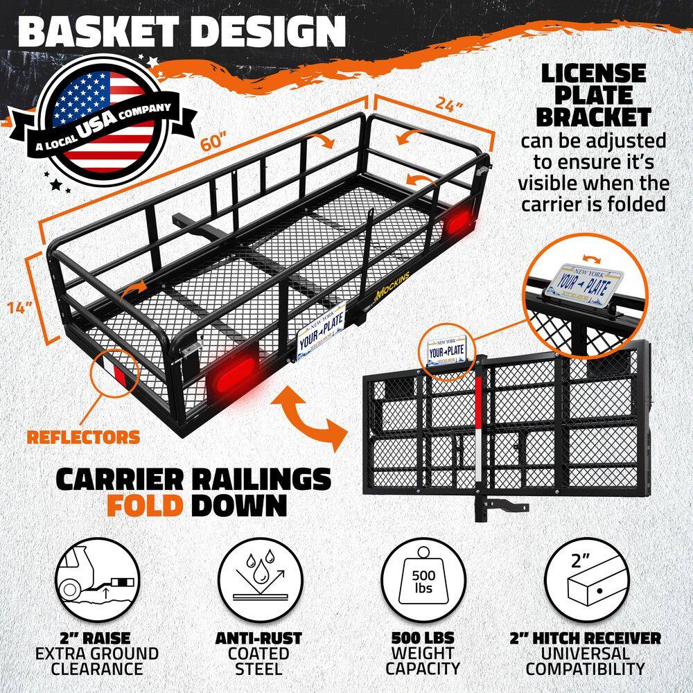 Mockins 60"x24"x14" High Rail Hitch Cargo Carrier with Yellow Bag