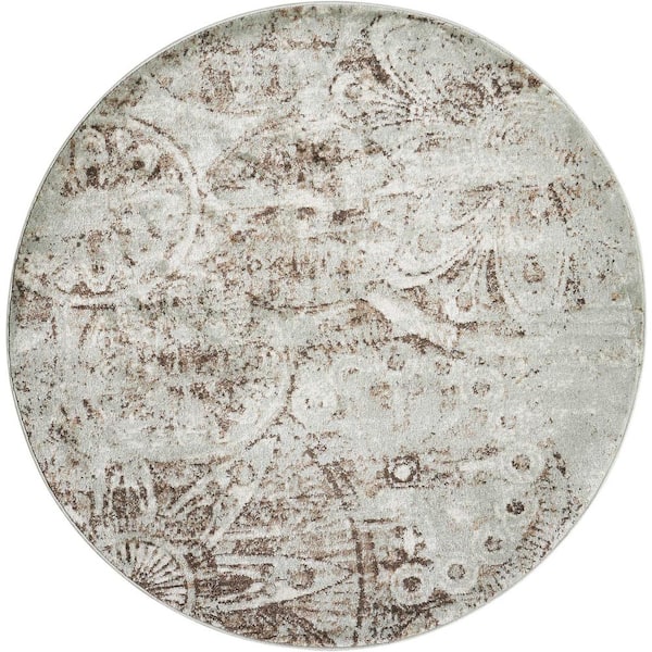 Nourison Euphoria Grey 8 ft. x 8 ft. Medallion Transitional Round Area Rug
