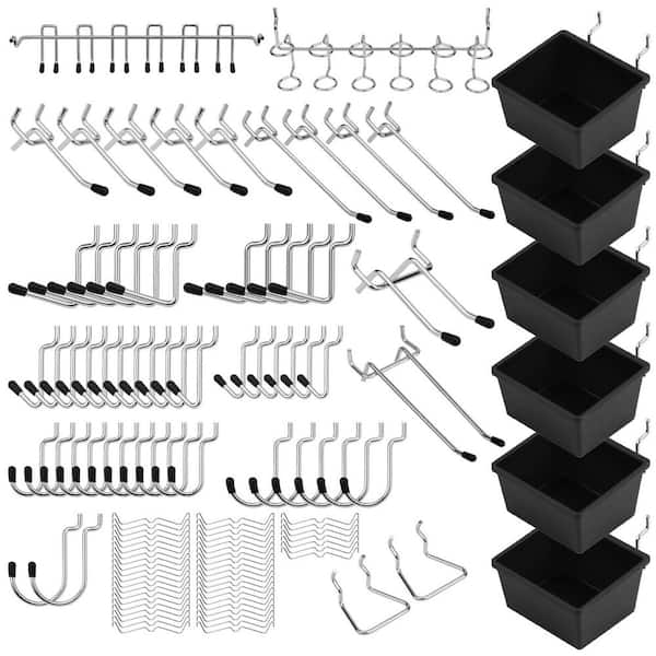 121-Piece Pegboard Hooks Set with Metal Tool Hooks, Peg Board Organizer Accessories, Pegboard Bins, Black