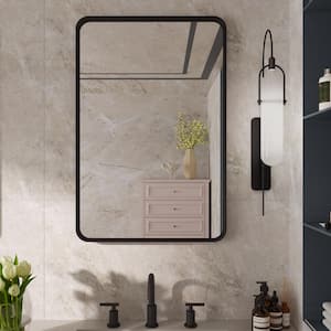 23 in. W x 35 in. H Large Rectangular Single Aluminum Framed Wall Mount Bathroom Vanity Mirror in Black
