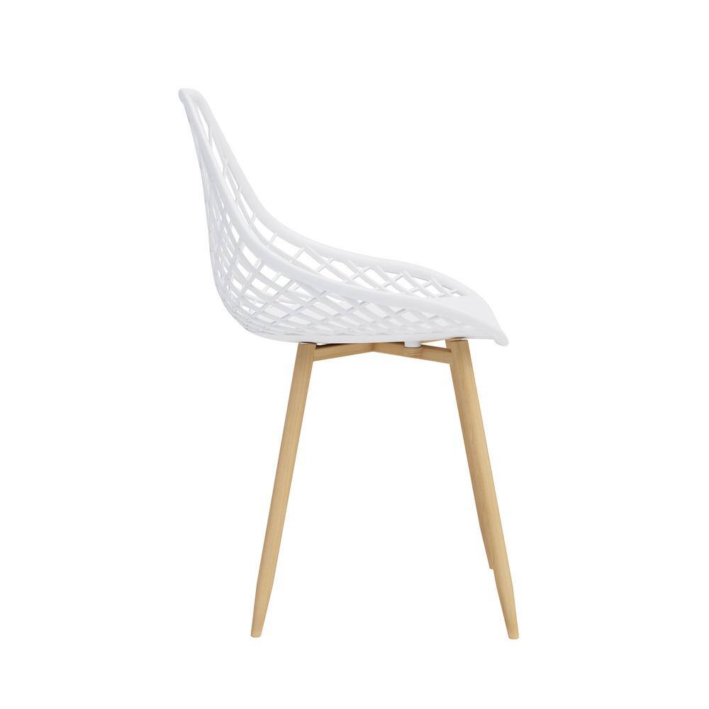 Kurv White and Natural Armless Dining Chairs with Steel Frame