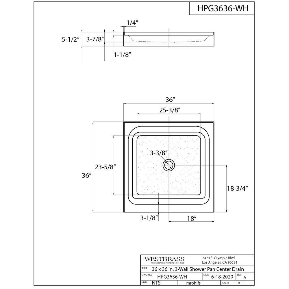 36'' x 36'' White Polished Chrome Square Shower Base