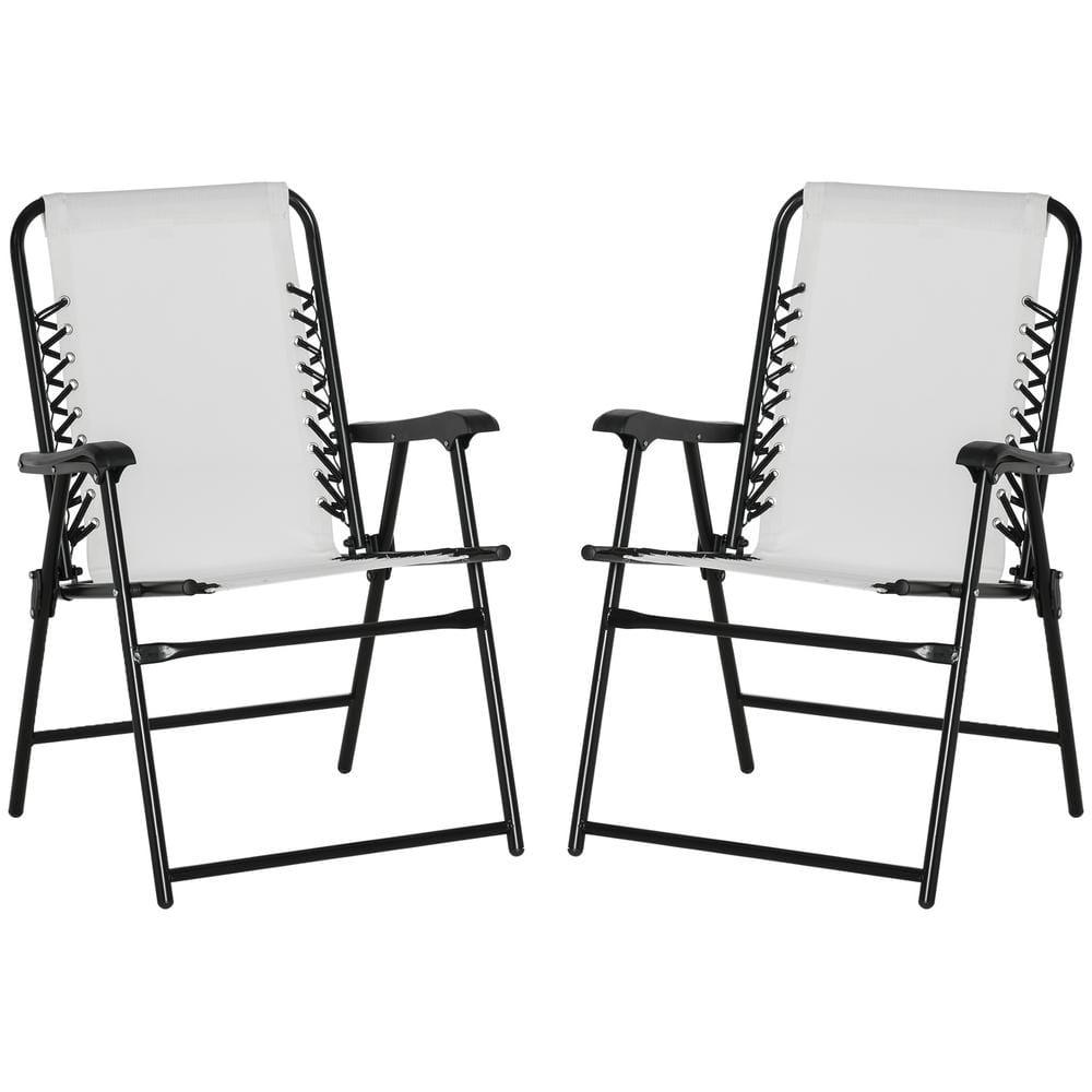 2 Set Patio Folding Chairs, Outdoor Bungee Sling Chairs with Armrests, Port