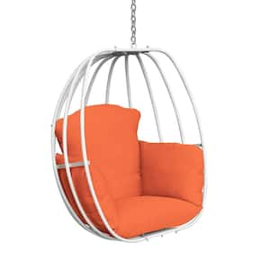 Outdoor Hanging Egg Chair, Aluminium Patio Swing with Orange Cushion