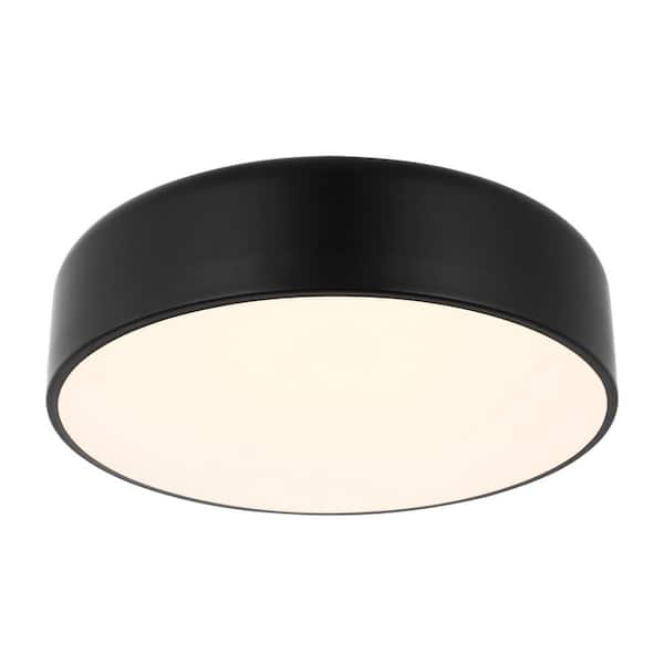 ZACHVO 13 in. Modern Black Integrated LED Flush Mount with Round Shade ...