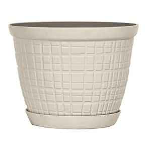 Adelyn 6 in. Glossy Ivory Plastic Planter with Saucer
