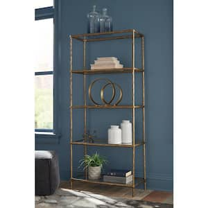 Ryandale 72.5 in. Tall Antique Brass Metal 5-Shelf Etagere Bookcase