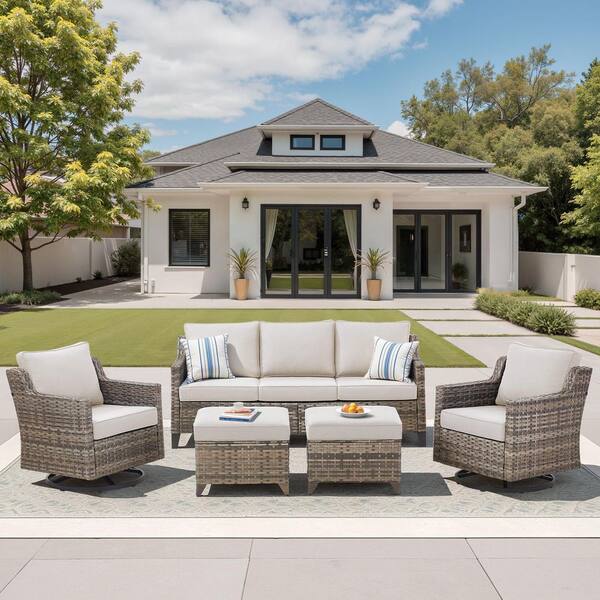 Buenaola Nyajiah 5-Piece Wicker Patio Conversation Set with Beige Cushions