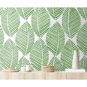 Spot Leaves Green and White Vinyl Peel and Stick Wallpaper Roll (Cover 40.50 sq. ft.)