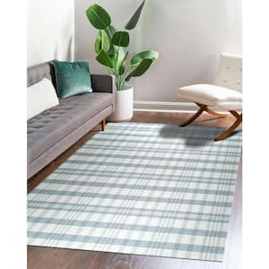 Gray Hand Knotted Wool Transitional Reversible Plaid Rug, 8' x 10'