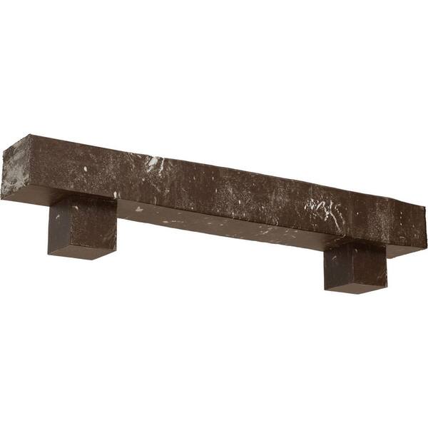 Ekena Millwork 8 in. x 12 in. x 6 ft. Knotty Pine Faux Wood Fireplace Mantel Kit, Alamo Corbels, Vintage Mahogany