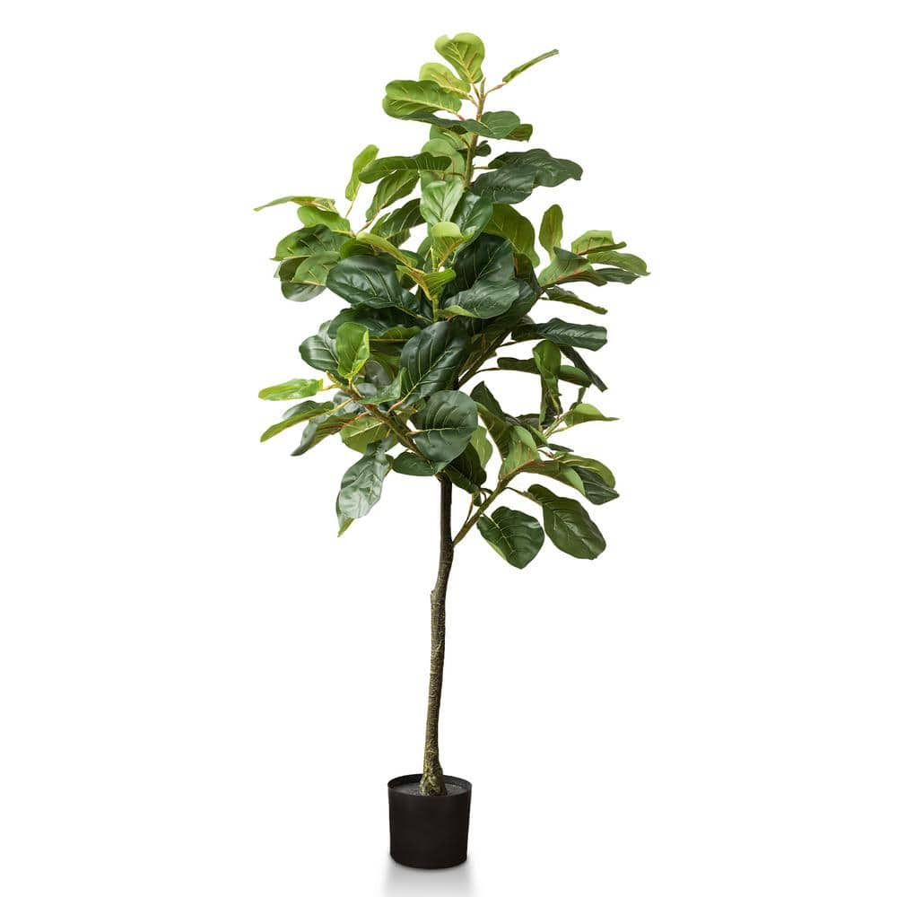 FOREVER LEAF 60 in. Artificial Fiddle Leaf Fig Tree with Black Pot ...