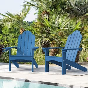 Phillida Dark Blue Recycled Plastic Weather Resistant Reclining Outdoor Adirondack Chair Patio Fire Pit Chair(2pack)