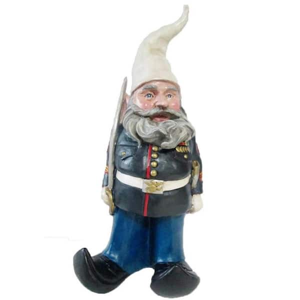 HOMESTYLES 14 in. H Ooh Rah Marine Gnome Military Soldier Dress Blues with Sword Home and Garden Gnome Statue