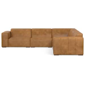 Rex 116 in. Straight Arm Genuine Leather L-Shaped Corner Sectional Modular Sofa in Sienna