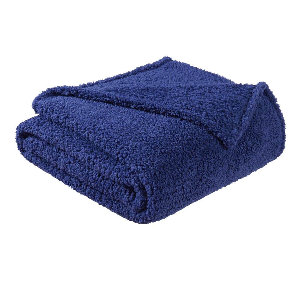 Brooklyn Loom Marshmallow Sherpa Navy Throw Blanket TH3168NV9100 The