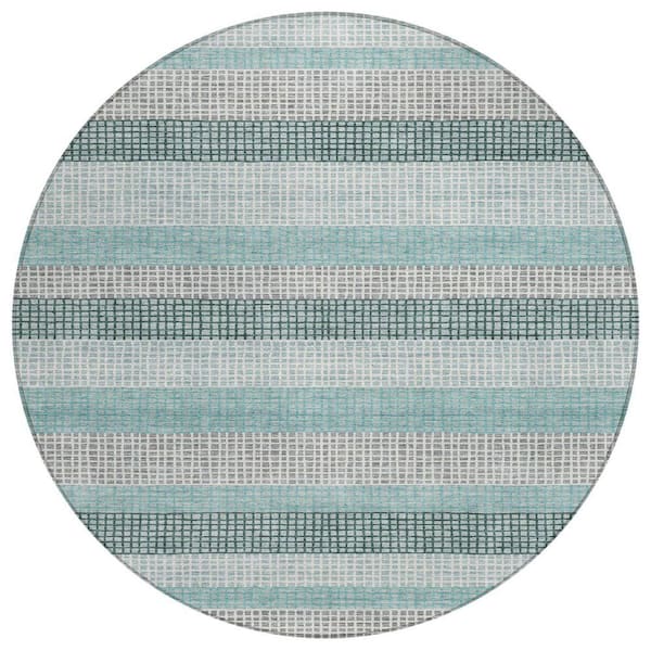 Chantille Machine Washable Indoor/Outdoor Abstract ACN2008 Teal 8 ft. x 8 ft. Round Rug