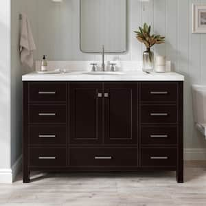 Cambridge 54.25 in. W x 22 in. D x 36 in. H Single Sink Freestanding Bath Vanity in Espresso with Carrara Quartz Top