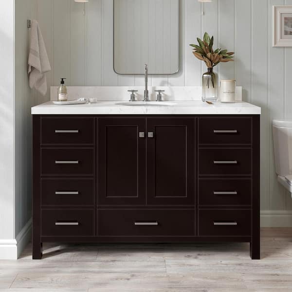 ARIEL Cambridge 54 in. Single Sink Freestanding Bathroom Vanity in Espresso with Carrara White Quartz Top