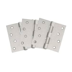 4 in. Square Corner Satin Nickel Door Hinge Value Pack (3 per Pack)