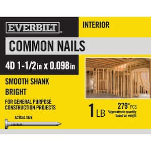 4D 1-1/2 in. Common Nails Bright 1 lb (Approximately 279 Pieces)