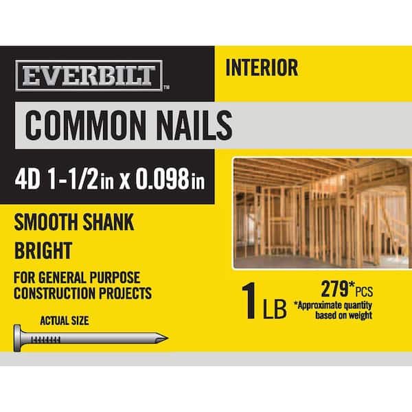 Everbilt 4D 1-1/2 in. Common Nails Bright 1 lb (Approximately 279 Pieces)