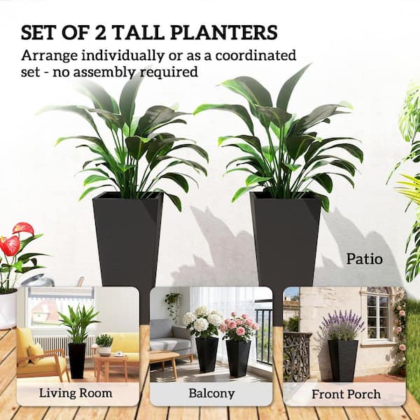 Outsunny 23" Tall Planters, Set of 2 Tapered Outdoor Planters, Black