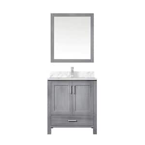 Jacques 30 in. W x 22 in. D Distressed Grey Bath Vanity, Carrara Marble Top, Faucet Set, and 28 in. Mirror