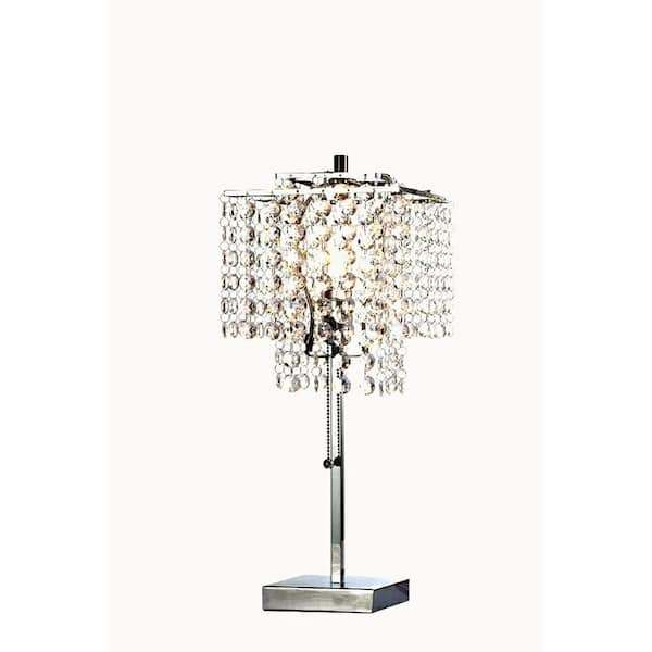 ORE International 20.5 in. Glam Deco Silver 2-Tier Square Table Lamp