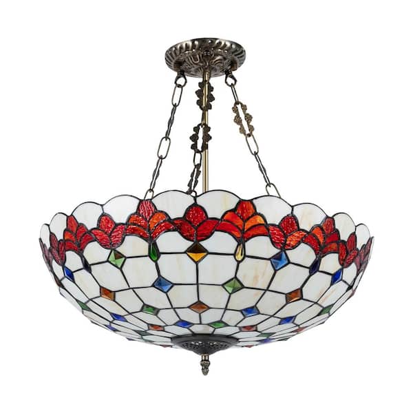 OUKANING 5-Light Multi-Color Retro 20 in. Shaded Pendant Light with Glass Shade and Adjustable Height, No Bulbs Included