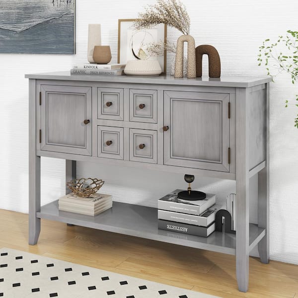 Harper & Bright Designs 46 in. L Antique Gray Rectangle Wood Console Table with Bottom Shelf