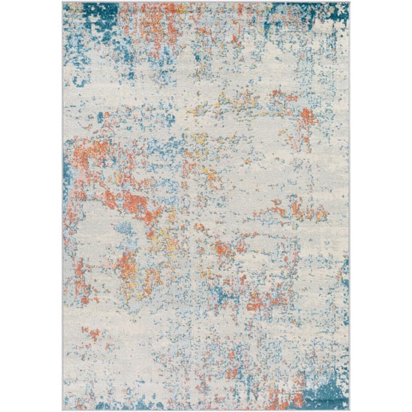 Livabliss Yamikani Teal/Coral 5 ft. x 7 ft. Indoor Area Rug