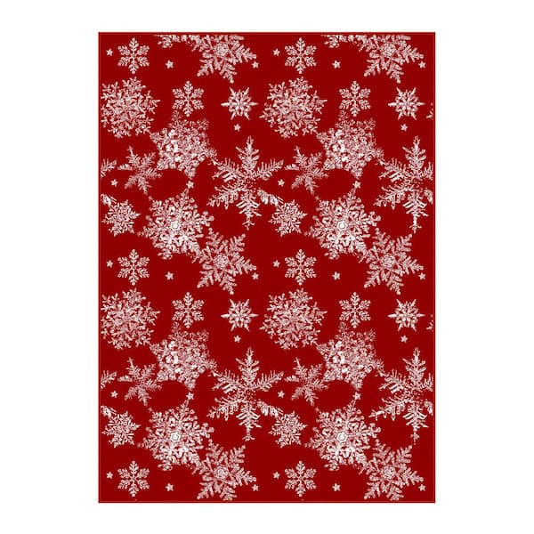 Christmas 8 ft. x 10 ft. Red Snowflakes Area Rug