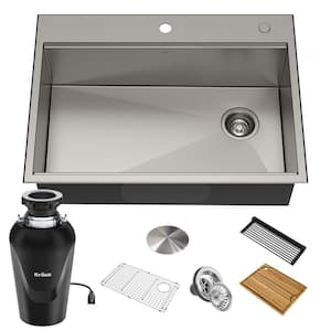 Kore 16-Gauge Stainless Steel 30" Single Bowl Drop-in/Undermount Workstation Kitchen Sink with Garbage Disposal