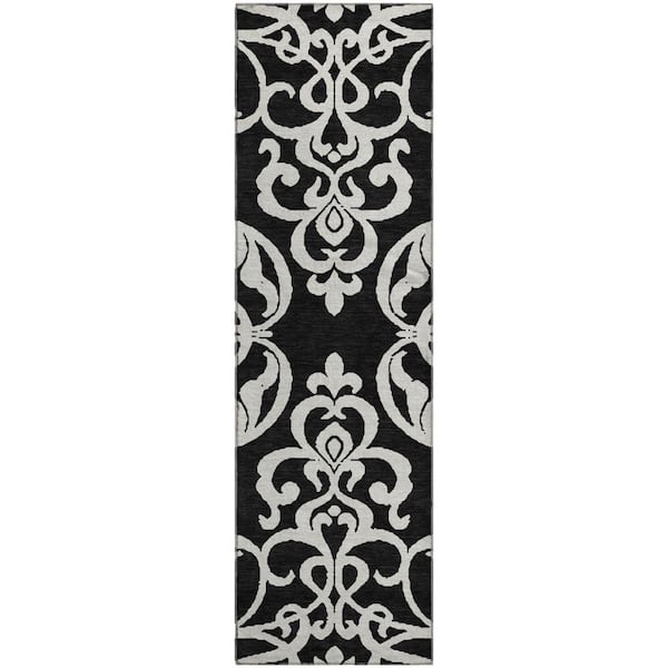 Mayfield Premium Machine Washable Abstract AMF973 Black 2 ft. 3 in. x 7 ft. 6 in. Runner Rug