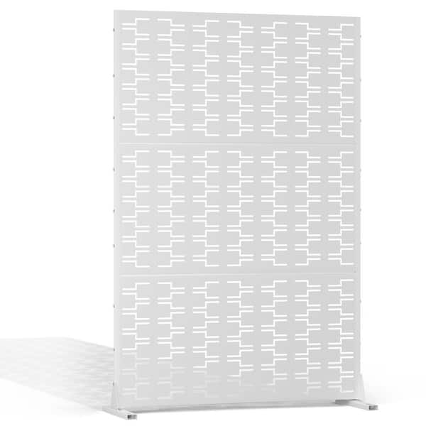TUYOHW 72 in. H X 47 in. W Metal Privacy Screen Deck Patio Balcony Garden Freestanding Decorative Privacy Screen White Brick