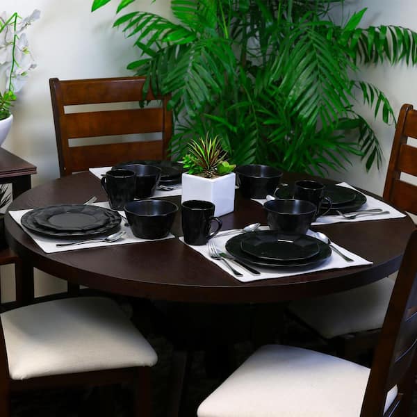 Elama Midnight Beach 16 Piece Dinnerware Set in Metallic Black