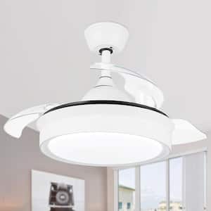 Wellington 42 in. LED Indoor Invisible White Modern Ceiling Fan with Light and Remote Control, Retractable Blades