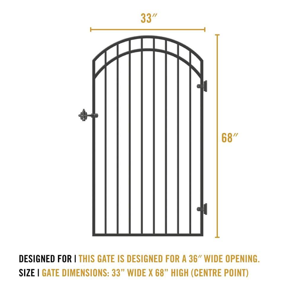 Black Arched Heavy-Gauge Galvanized Steel Garden Gate