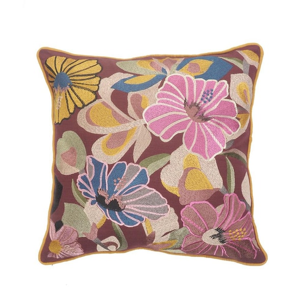 Unbranded Hibiscus Multi-color Floral Soft Poly-Fill 20 in. x 20 in. Throw Pillow