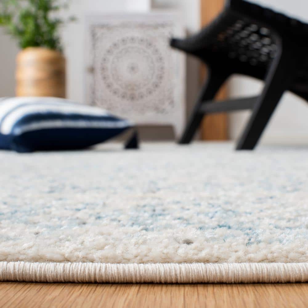 Ivory and Turquoise Geometric Hand-Knotted Runner Rug
