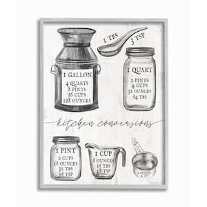 "Kitchen Conversion Chart Neutral Grey Word Drawing Design" by Daphne Polselli Framed Food Wall Art 11 in. x 14 in.