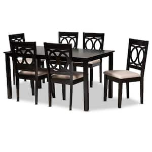 Lenoir Sand Fabric Wood 7-Piece Dining Set