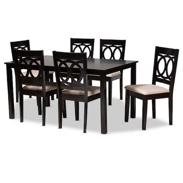 Baxton Studio Lenoir Sand Fabric Wood 7-Piece Dining Set